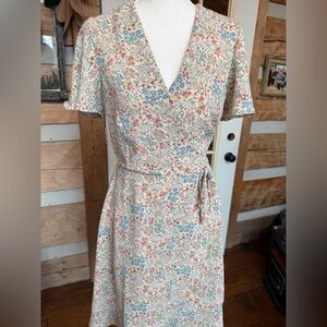 Monteau Floral Midi Dress with Pink and Blue Accents small